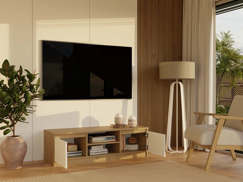 TV-MÖBEL 120 CM ARTISAN WEISS MALWA TV-TISCH FÜR DAS WOHNZIMMER