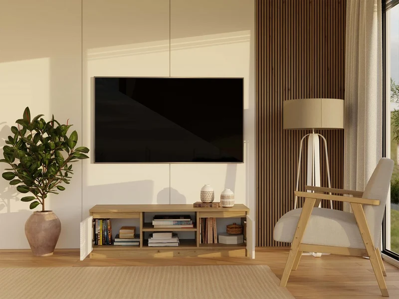TV-MÖBEL 120 CM ARTISAN WEISS MALWA TV-TISCH FÜR DAS WOHNZIMMER