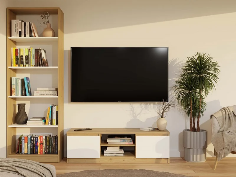 TV-MÖBEL 120 CM ARTISAN WEISS MALWA TV-TISCH FÜR DAS WOHNZIMMER
