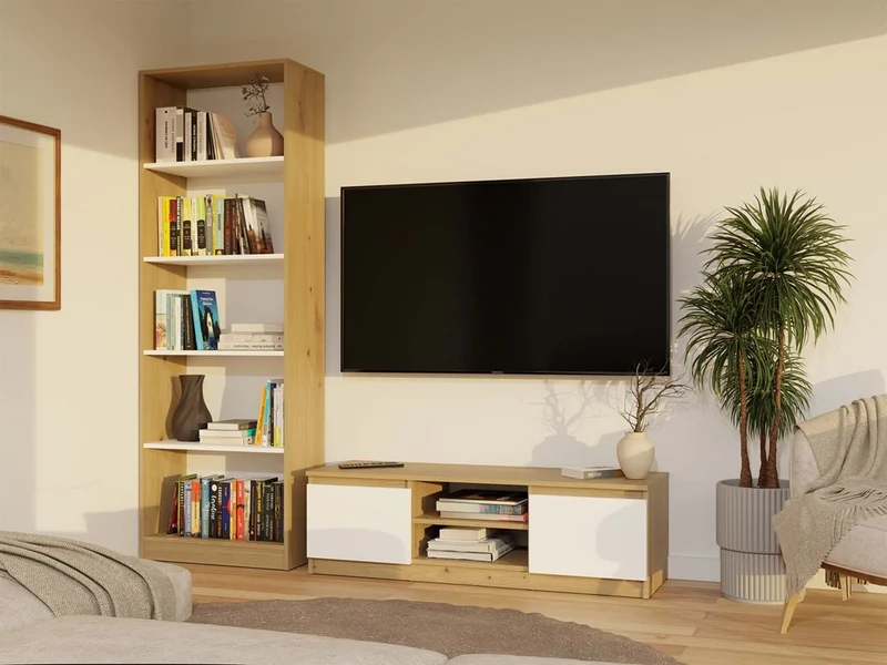 TV-MÖBEL 120 CM ARTISAN WEISS MALWA TV-TISCH FÜR DAS WOHNZIMMER