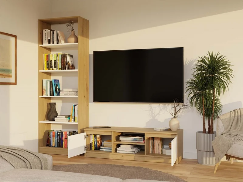 TV-MÖBEL 120 CM ARTISAN WEISS MALWA TV-TISCH FÜR DAS WOHNZIMMER