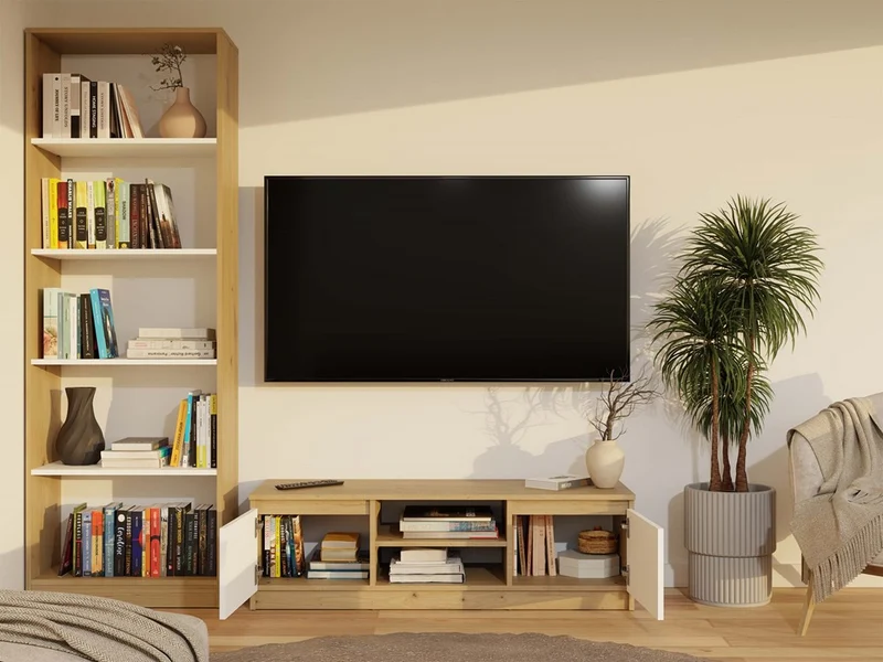 TV-MÖBEL 120 CM ARTISAN WEISS MALWA TV-TISCH FÜR DAS WOHNZIMMER