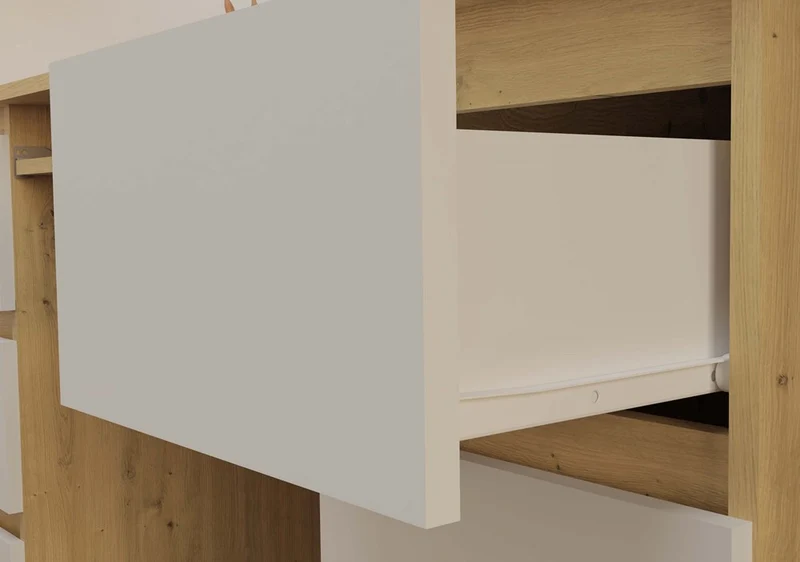 SCHREIBTISCH KUBA EICHE ARTISAN WEISS 130 CM 6 SCHUBLADEN + TASTATURABLAGE FÜR DAS BÜRO