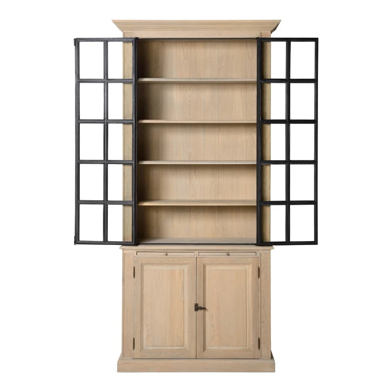 Vitrinen Eiche massiv, Geschirrschrank im Landhausstil, Breite 113 cm