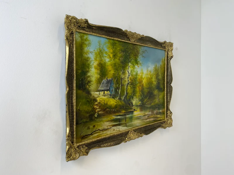WMK Farbenintensives & sehr gut gemaltes Öl auf Leinwand Landschaftsgemälde, 111x80cm, signiert mit PR98, in gut erhaltenem Stuckrahmen in Gold
