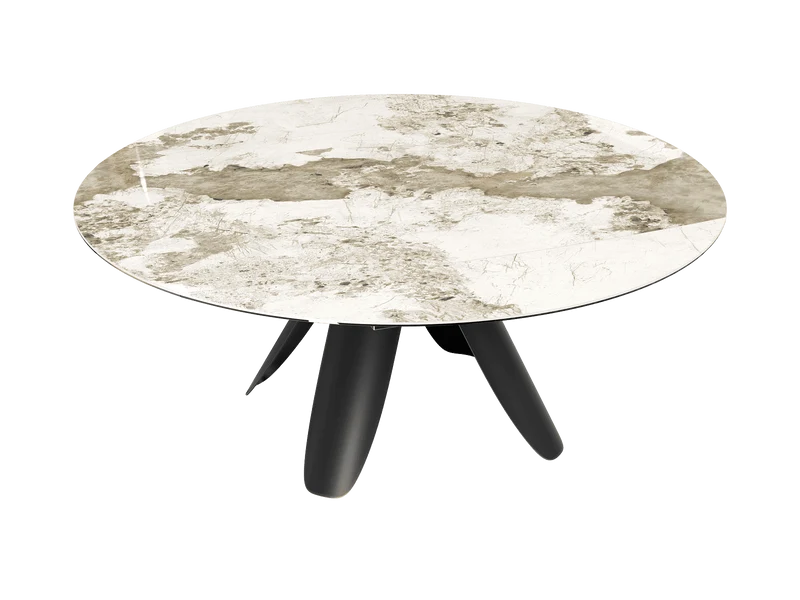 Esstisch weiß-beige rund Keramik, Tisch rund Keramik ausziehbar, Esstisch rund Marmoroptik Durchmesser 190 cm