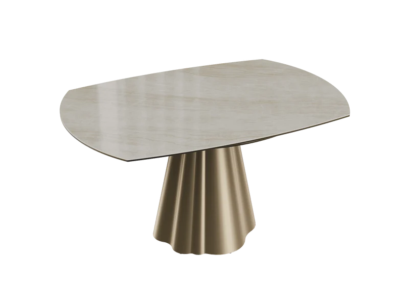 Esstisch beige rund Keramik, Tisch rund Keramik ausziehbar, Esstisch Gold Marmoroptik Durchmesser 150 cm