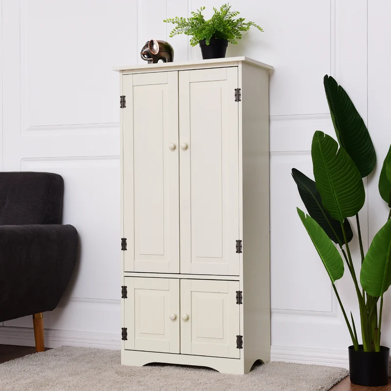 Costway - Badezimmer Unterschrank, Antik Holz Highboard Hochschrank, Kommode mit Verstellbaren Ablageboden, Badezimmerschrank Schmal, 59x31x123 cm