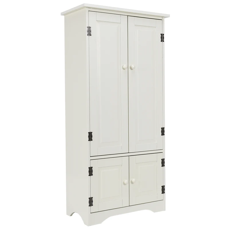 Costway - Badezimmer Unterschrank, Antik Holz Highboard Hochschrank, Kommode mit Verstellbaren Ablageboden, Badezimmerschrank Schmal, 59x31x123 cm