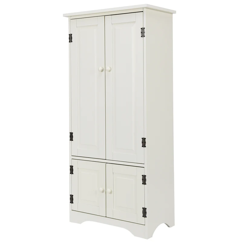 Costway - Badezimmer Unterschrank, Antik Holz Highboard Hochschrank, Kommode mit Verstellbaren Ablageboden, Badezimmerschrank Schmal, 59x31x123 cm