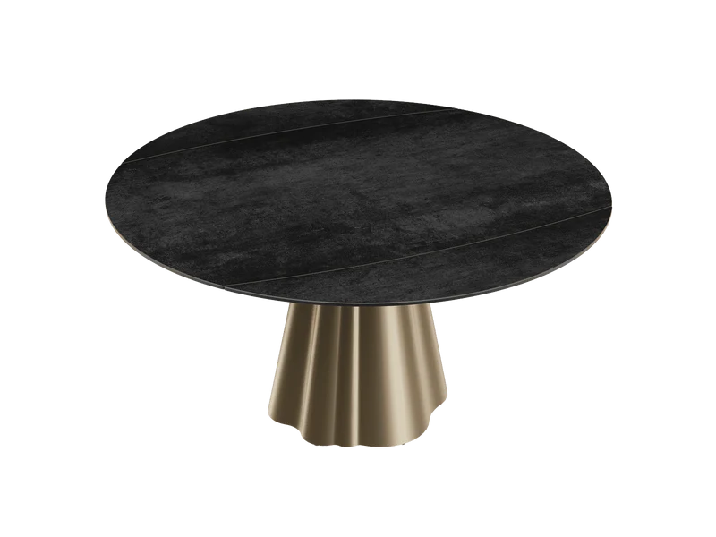 Esstisch anthrazit rund Keramik, Tisch rund Keramik ausziehbar, Esstisch Gold Marmoroptik Durchmesser 150 cm