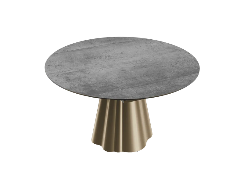 Esstisch grau-Gold rund Keramik, Tisch rund Keramik ausziehbar, Esstisch Gold Marmoroptik Durchmesser 135 cm