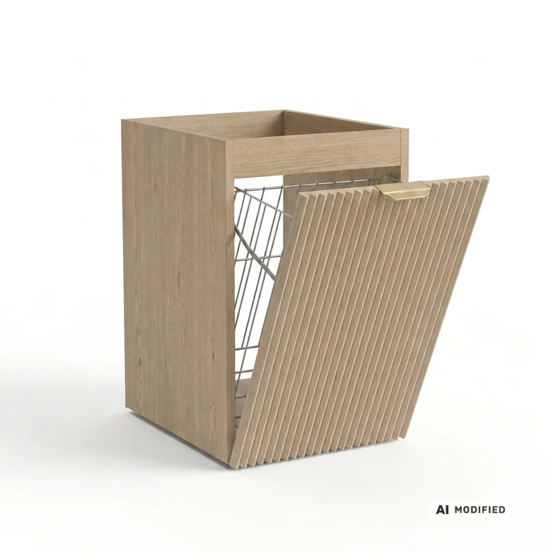 Badezimmerschrank 40 cm mit Wäschekorb Willy - Eiche Cremona