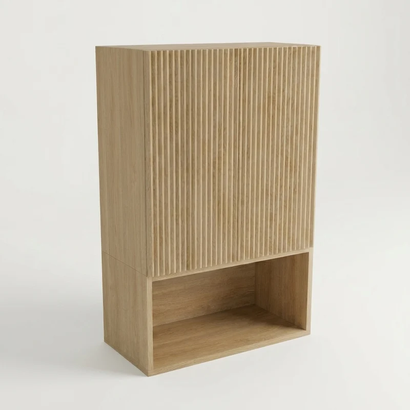 Badezimmer Hängeschrank 60 cm mit geriffelte Front Willy für Geberit - Eiche Cremona