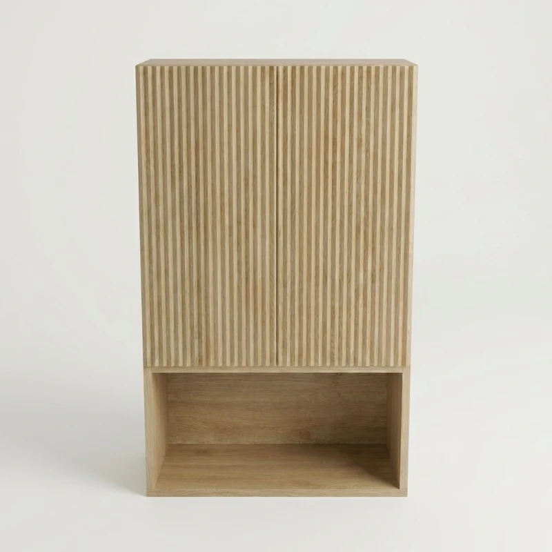 Badezimmer Hängeschrank 60 cm mit geriffelte Front Willy für Geberit - Eiche Cremona
