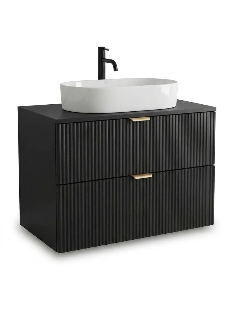 Badmöbel-Set: 80 cm Schrank mit Aufsatzwaschbecken Willy - Schwarz