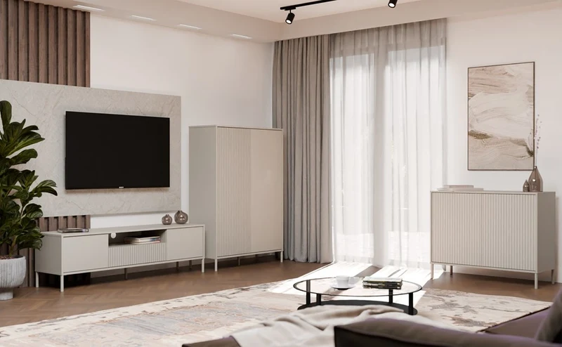 CDF Kommode Kamaro 2D SLIM | Farbe: Kaschmir (Beige) | Ideal für Wohnzimmer, Schlafzimmer, Kinderzimmer und Büro | Einfache Montage