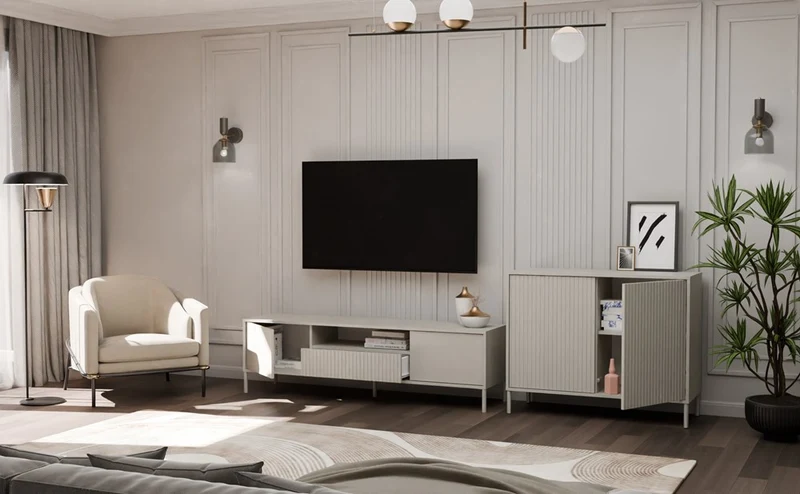 CDF Kommode Kamaro 2D SLIM | Farbe: Kaschmir (Beige) | Ideal für Wohnzimmer, Schlafzimmer, Kinderzimmer und Büro | Einfache Montage