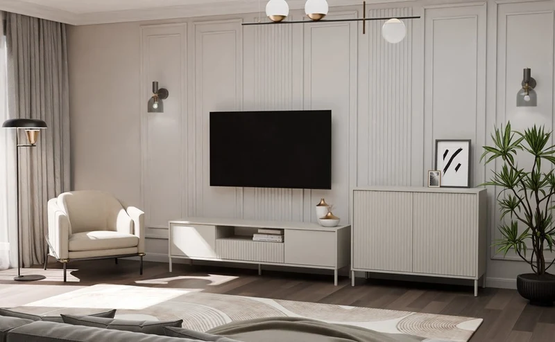CDF Kommode Kamaro 2D SLIM | Farbe: Kaschmir (Beige) | Ideal für Wohnzimmer, Schlafzimmer, Kinderzimmer und Büro | Einfache Montage