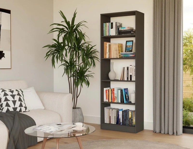 BÜCHERREGAL OFFEN 5 FÄCHER ANTHRAZIT | STANDREGAL MODERN KOMPAKT | MODELL R60 182x60x30 CM