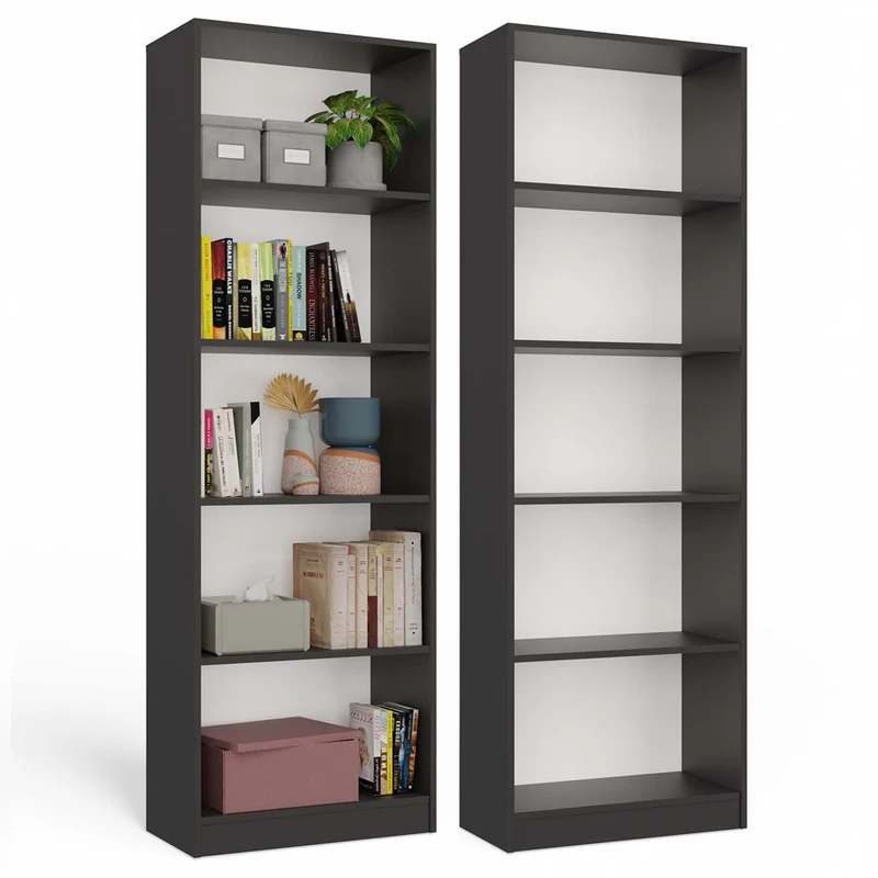 BÜCHERREGAL OFFEN 5 FÄCHER ANTHRAZIT | STANDREGAL MODERN KOMPAKT | MODELL R60 182x60x30 CM