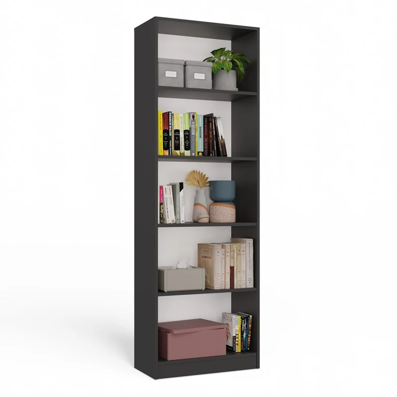 BÜCHERREGAL OFFEN 5 FÄCHER ANTHRAZIT | STANDREGAL MODERN KOMPAKT | MODELL R60 182x60x30 CM