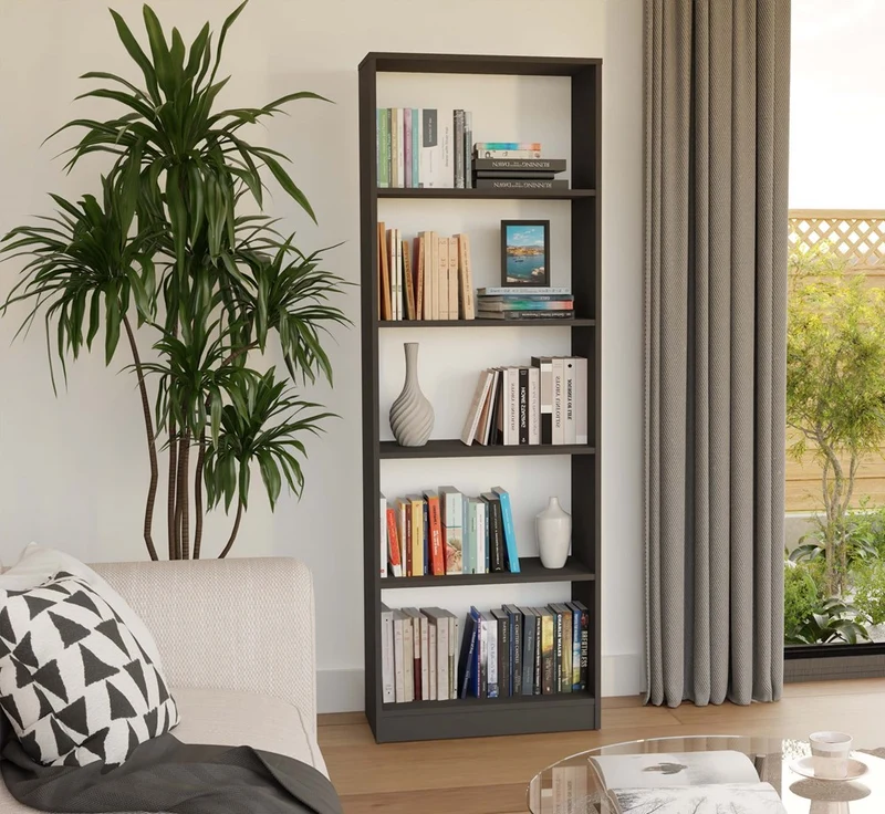 BÜCHERREGAL OFFEN 5 FÄCHER ANTHRAZIT | STANDREGAL MODERN KOMPAKT | MODELL R60 182x60x30 CM