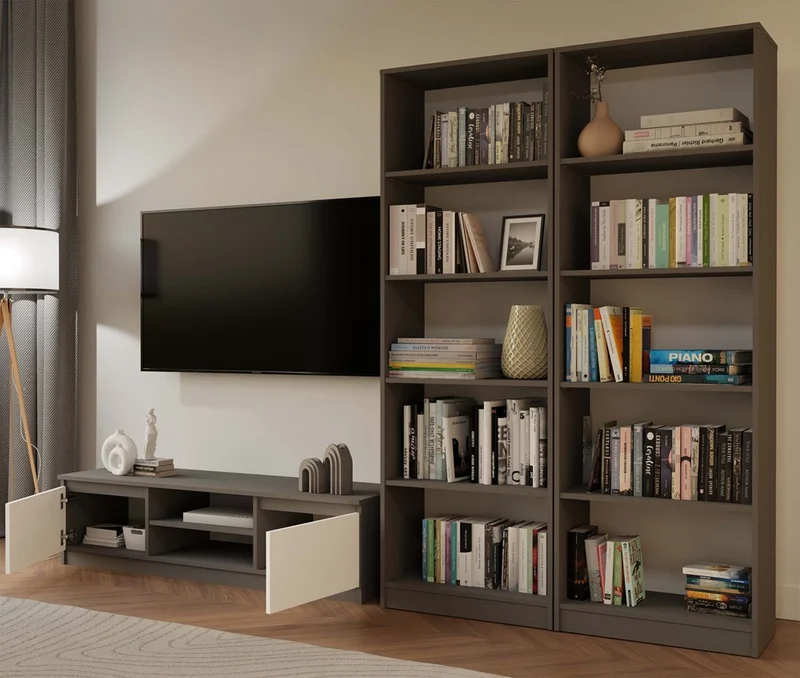 BÜCHERREGAL OFFEN 5 FÄCHER ANTHRAZIT | STANDREGAL MODERN KOMPAKT | MODELL R60 182x60x30 CM
