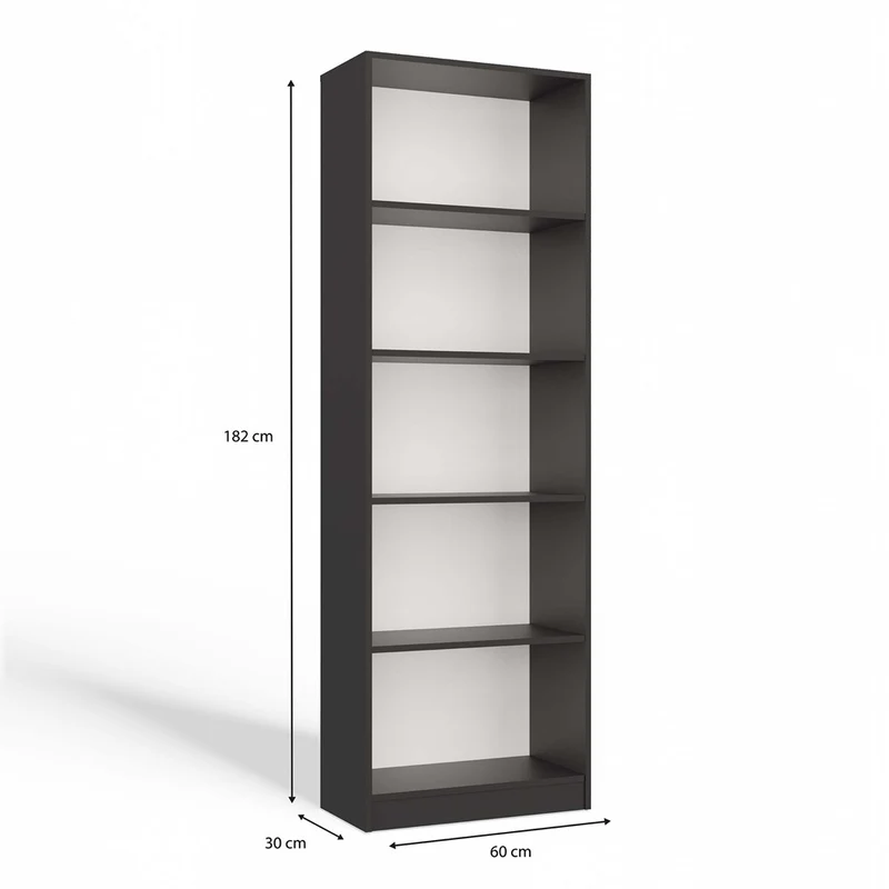 BÜCHERREGAL OFFEN 5 FÄCHER ANTHRAZIT | STANDREGAL MODERN KOMPAKT | MODELL R60 182x60x30 CM