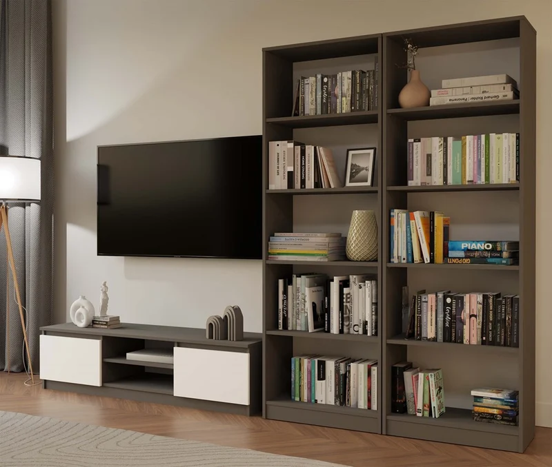 BÜCHERREGAL OFFEN 5 FÄCHER ANTHRAZIT | STANDREGAL MODERN KOMPAKT | MODELL R60 182x60x30 CM