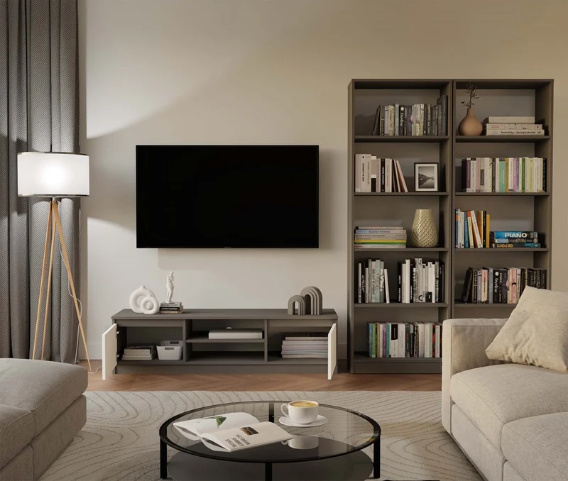 BÜCHERREGAL OFFEN 5 FÄCHER ANTHRAZIT | STANDREGAL MODERN KOMPAKT | MODELL R60 182x60x30 CM