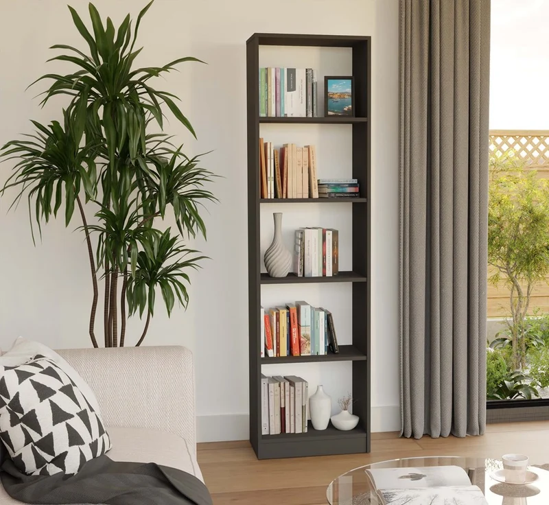 BÜCHERREGAL OFFEN 5 FÄCHER ANTHRAZIT | STANDREGAL MODERN KOMPAKT | MODELL R50 182x50x30 CM