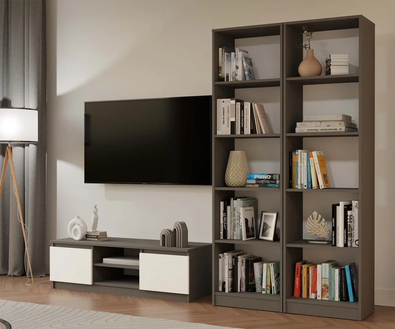 BÜCHERREGAL OFFEN 5 FÄCHER ANTHRAZIT | STANDREGAL MODERN KOMPAKT | MODELL R50 182x50x30 CM