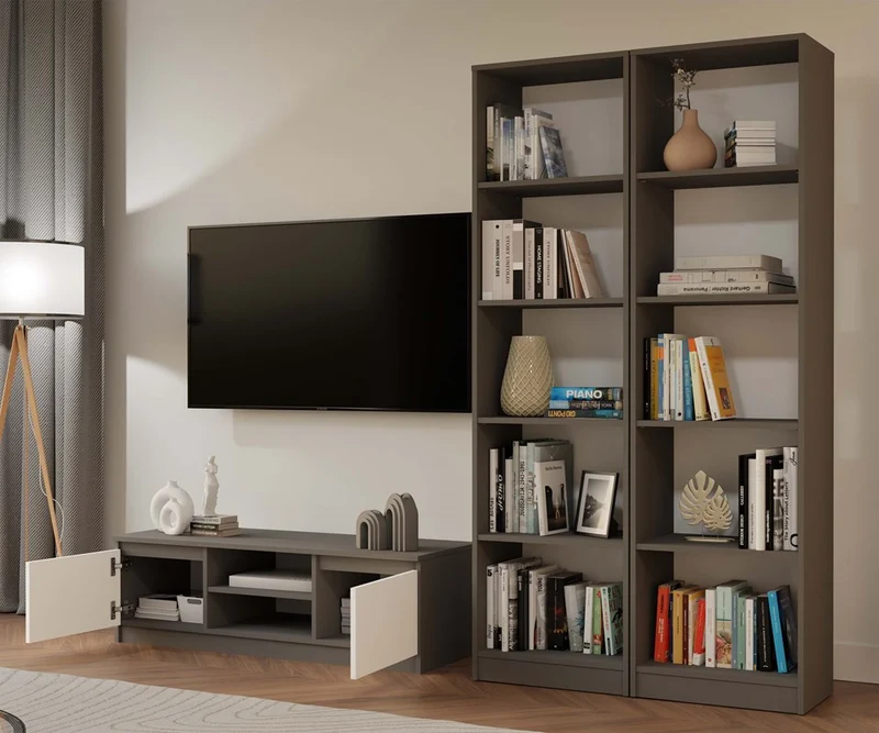 BÜCHERREGAL OFFEN 5 FÄCHER ANTHRAZIT | STANDREGAL MODERN KOMPAKT | MODELL R50 182x50x30 CM