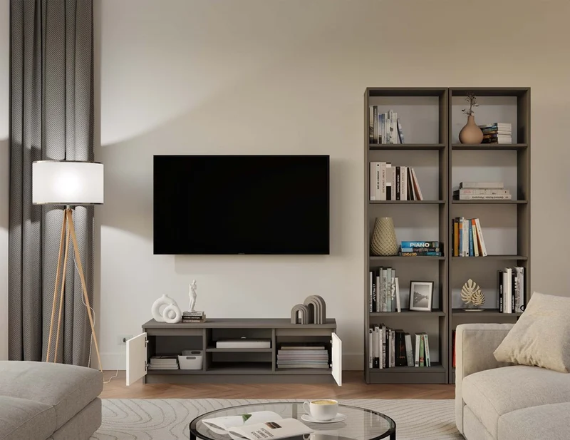 BÜCHERREGAL OFFEN 5 FÄCHER ANTHRAZIT | STANDREGAL MODERN KOMPAKT | MODELL R50 182x50x30 CM