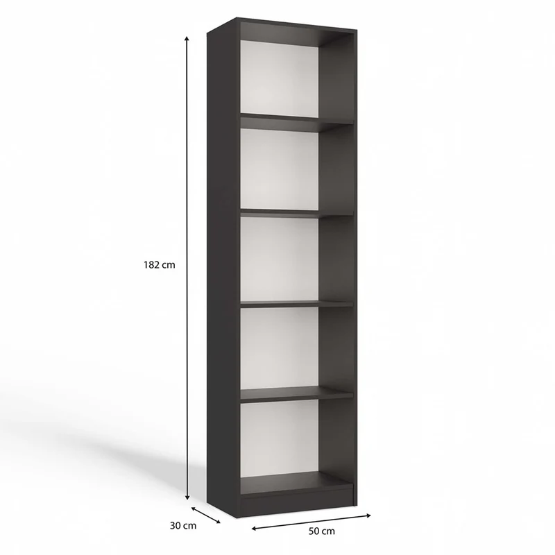 BÜCHERREGAL OFFEN 5 FÄCHER ANTHRAZIT | STANDREGAL MODERN KOMPAKT | MODELL R50 182x50x30 CM