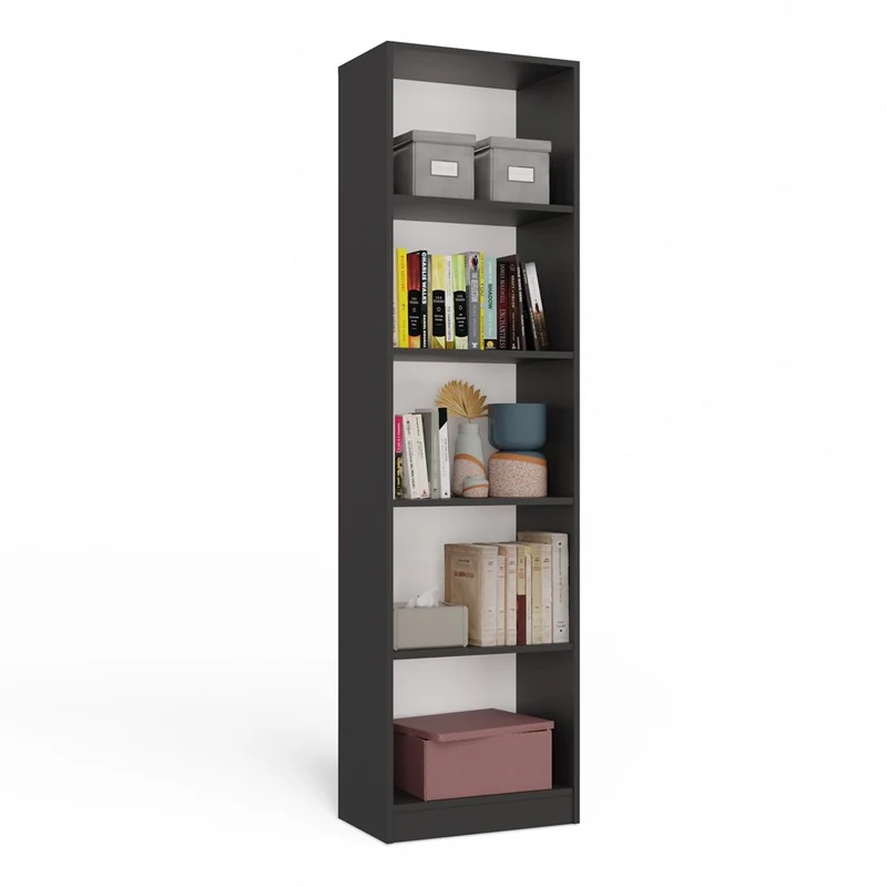 BÜCHERREGAL OFFEN 5 FÄCHER ANTHRAZIT | STANDREGAL MODERN KOMPAKT | MODELL R50 182x50x30 CM