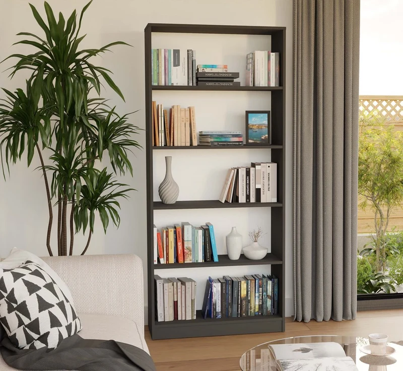 BÜCHERREGAL OFFEN 5 FÄCHER ANTHRAZIT | STANDREGAL MODERN KOMPAKT | MODELL R80 182x80x30 CM