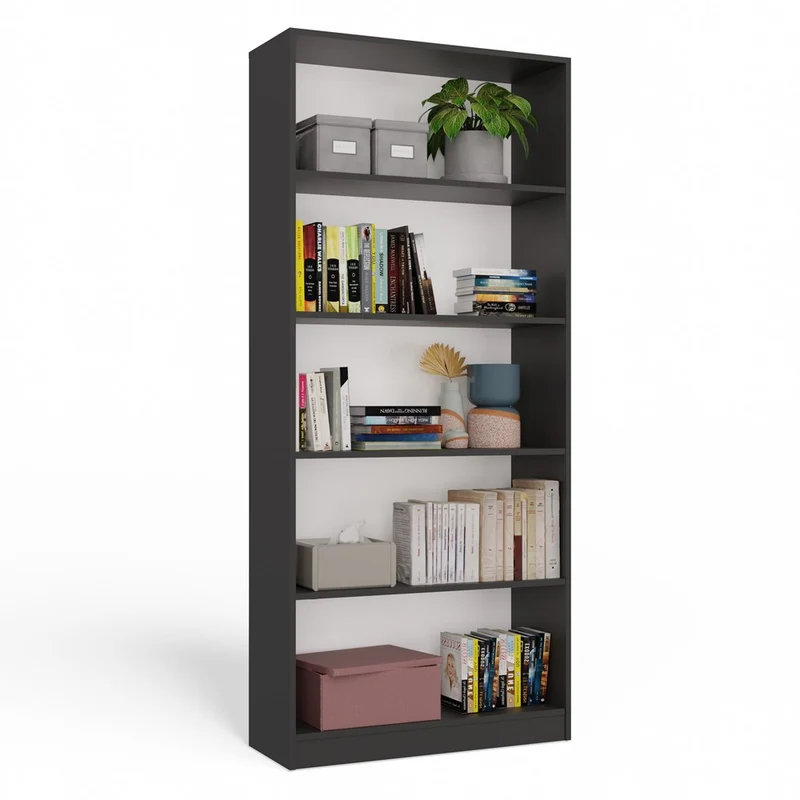 BÜCHERREGAL OFFEN 5 FÄCHER ANTHRAZIT | STANDREGAL MODERN KOMPAKT | MODELL R80 182x80x30 CM