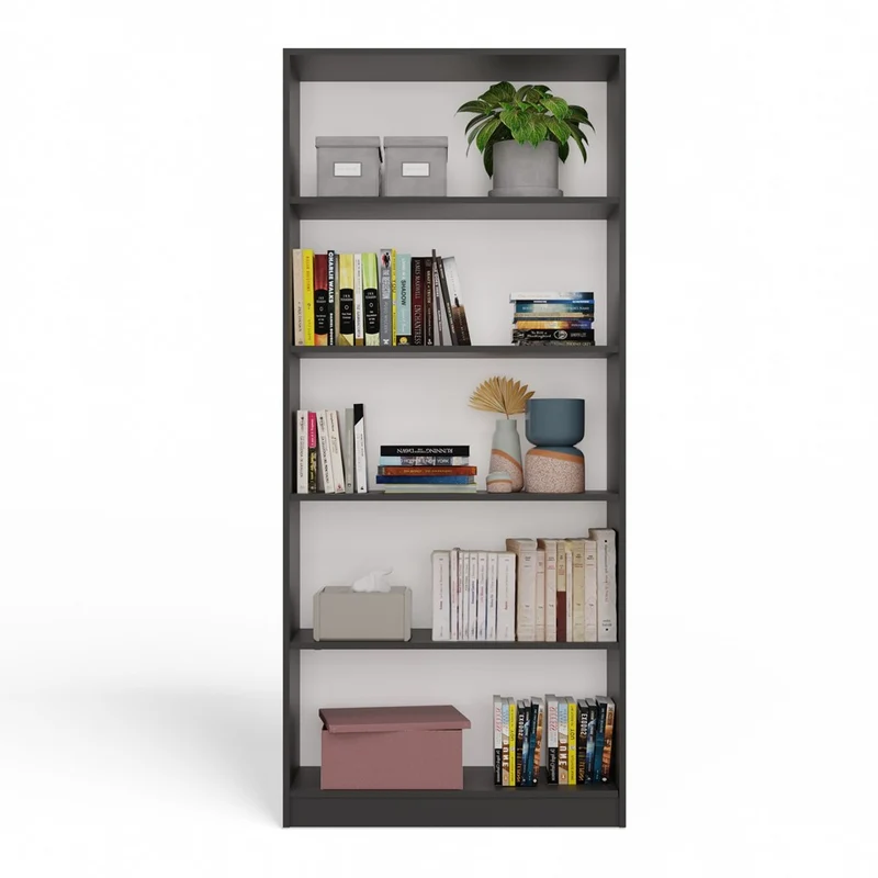 BÜCHERREGAL OFFEN 5 FÄCHER ANTHRAZIT | STANDREGAL MODERN KOMPAKT | MODELL R80 182x80x30 CM
