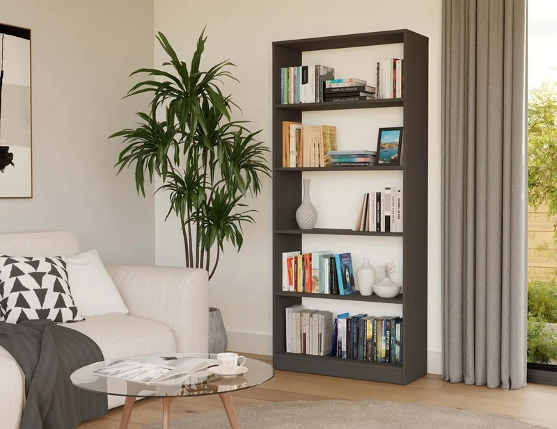 BÜCHERREGAL OFFEN 5 FÄCHER ANTHRAZIT | STANDREGAL MODERN KOMPAKT | MODELL R80 182x80x30 CM