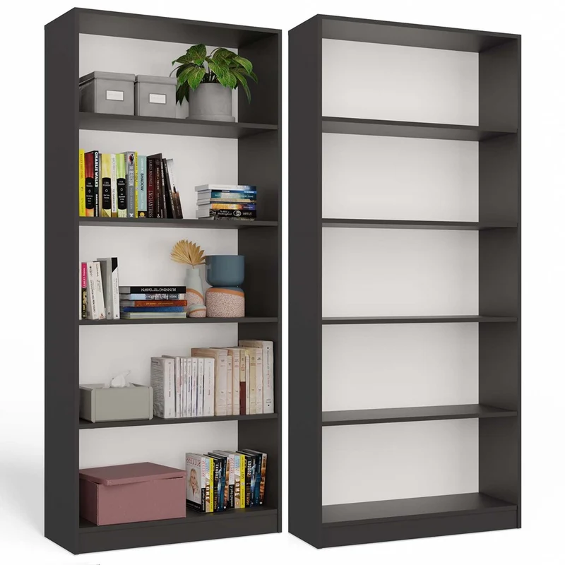 BÜCHERREGAL OFFEN 5 FÄCHER ANTHRAZIT | STANDREGAL MODERN KOMPAKT | MODELL R80 182x80x30 CM