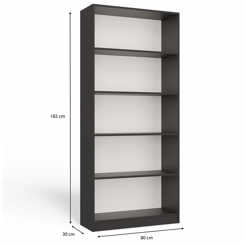 BÜCHERREGAL OFFEN 5 FÄCHER ANTHRAZIT | STANDREGAL MODERN KOMPAKT | MODELL R80 182x80x30 CM