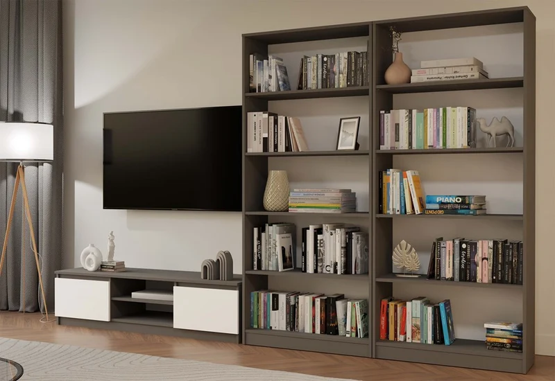BÜCHERREGAL OFFEN 5 FÄCHER ANTHRAZIT | STANDREGAL MODERN KOMPAKT | MODELL R80 182x80x30 CM