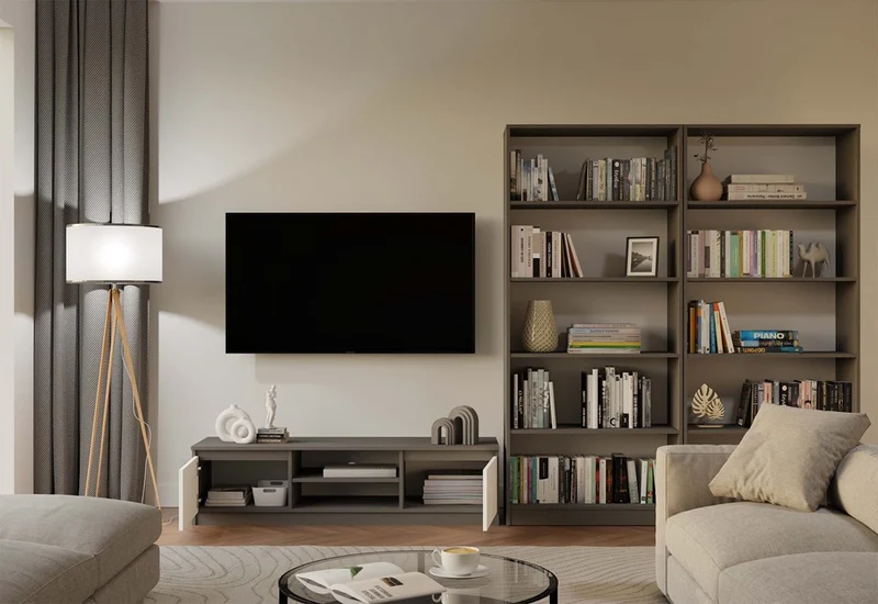 BÜCHERREGAL OFFEN 5 FÄCHER ANTHRAZIT | STANDREGAL MODERN KOMPAKT | MODELL R80 182x80x30 CM