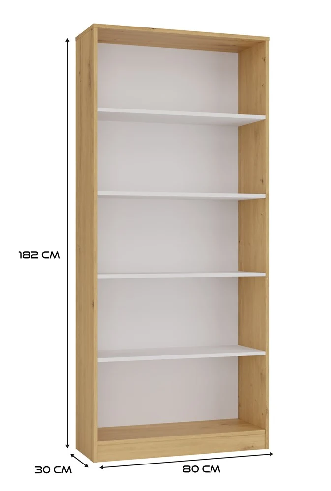 CDF Bücherregal R80 | Farbe: Artisan/Weiß | Breite: 80 Zentimeter |Regal für Bücher und Spielzeug | Ideal für Kinderzimmer, Teenager, Jugendzimmer