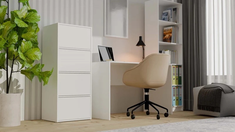 Schrank Alma | Farbe: Weiß | Ideal für Wohnzimmer, Flur, Büro, Schlafzimmer | Schuhablage | Schuhregale | Modern | Regale