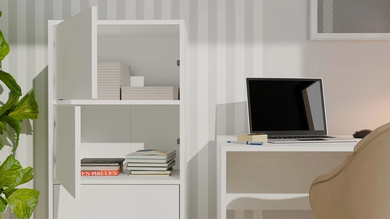 Schrank Alma | Farbe: Weiß | Ideal für Wohnzimmer, Flur, Büro, Schlafzimmer | Schuhablage | Schuhregale | Modern | Regale