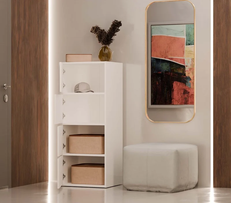 Schrank Alma | Farbe: Weiß | Ideal für Wohnzimmer, Flur, Büro, Schlafzimmer | Schuhablage | Schuhregale | Modern | Regale