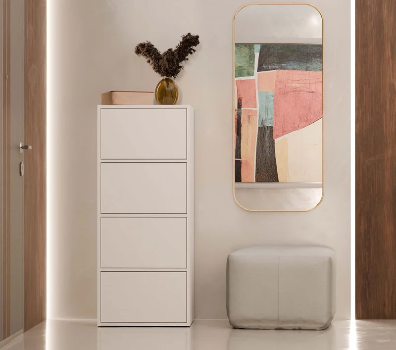 Schrank Alma | Farbe: Weiß | Ideal für Wohnzimmer, Flur, Büro, Schlafzimmer | Schuhablage | Schuhregale | Modern | Regale